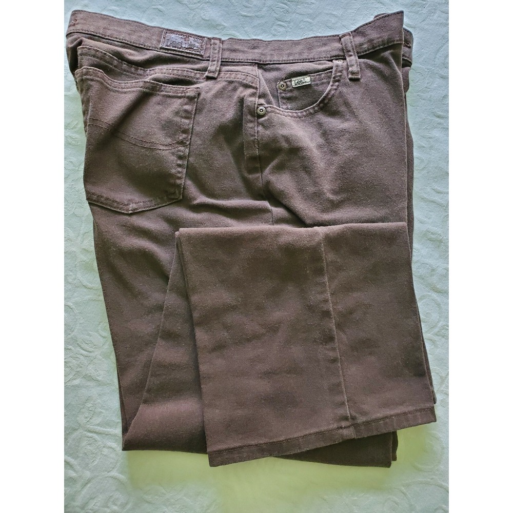 Lee Brown Pants Womens 16P 16 Petite Relaxed Straight Leg Flexible Comfort Waist